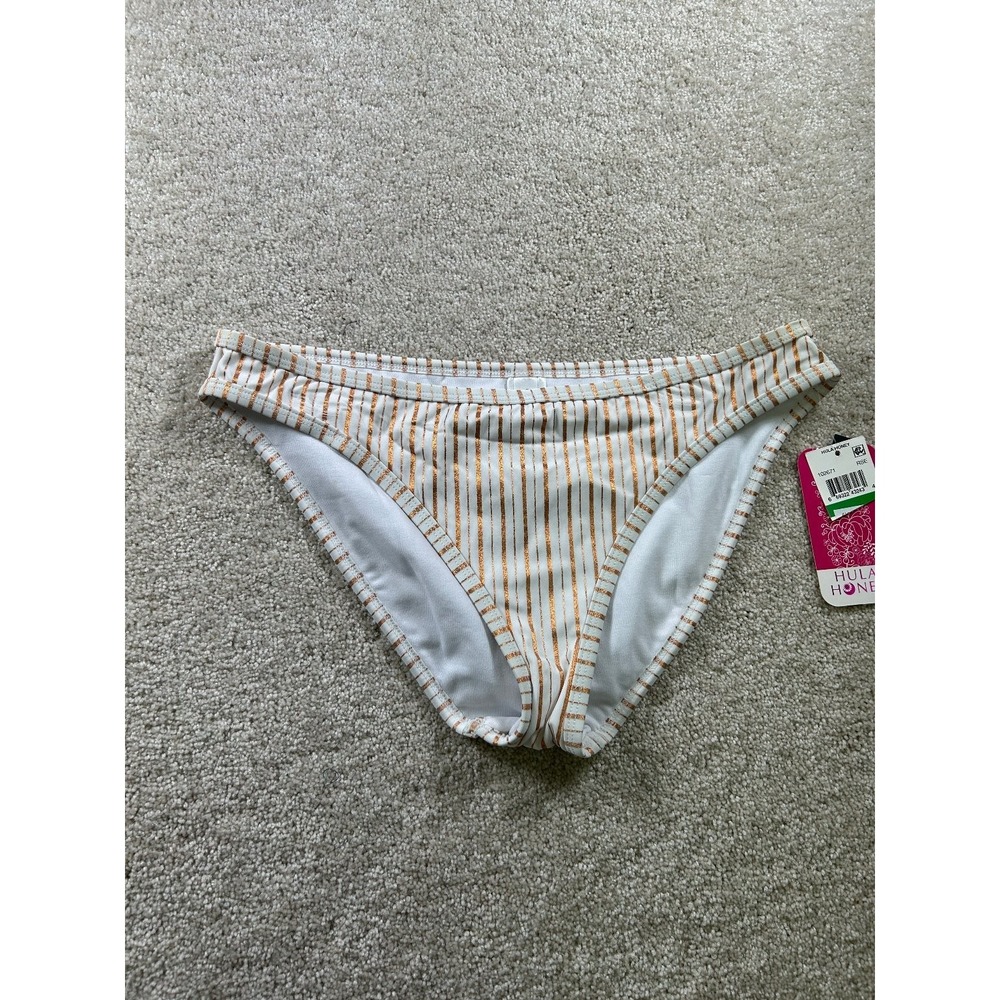 Hula Honey Swimwear Women's Rose Gold Stripe Bikini Bottom L